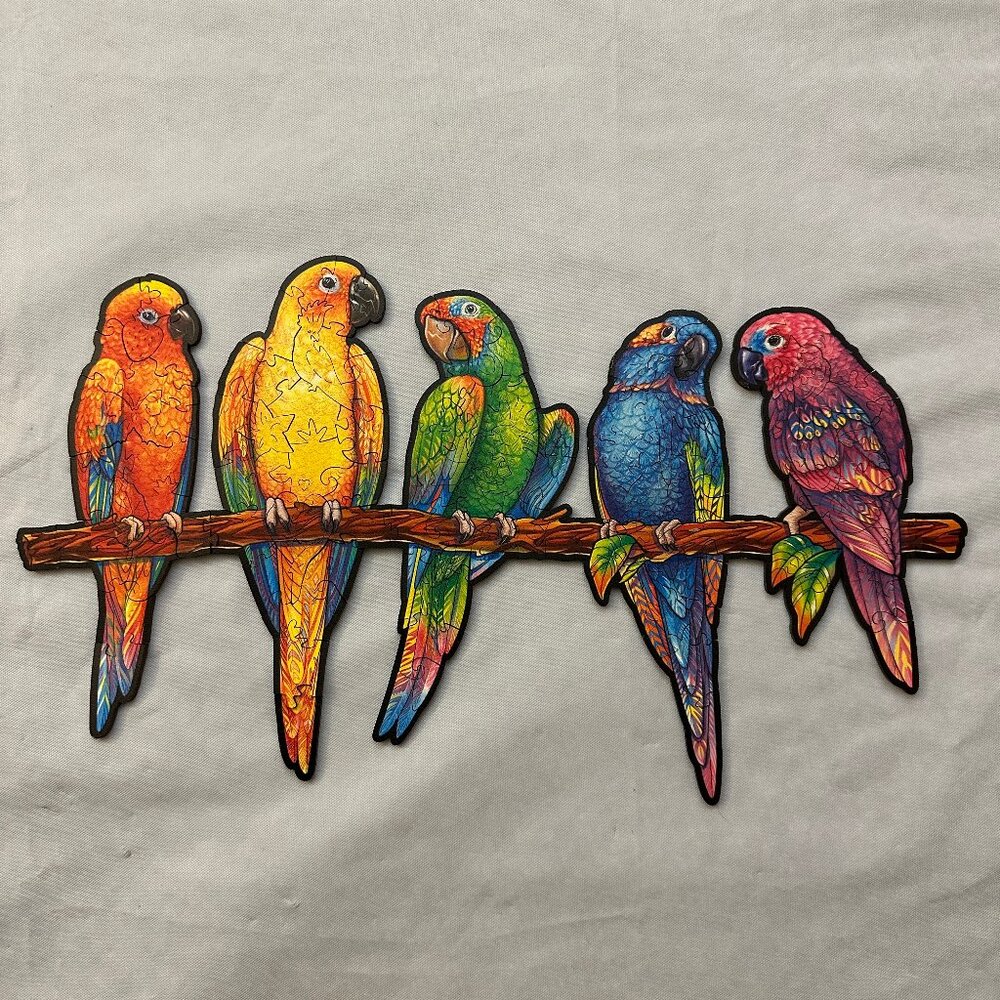 104 pc Playful Parrots Wooden Jigsaw Puzzle from Unidragon / 100% Complete